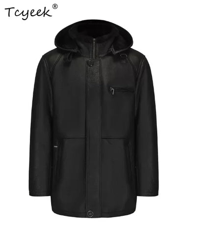 Tcyeek Natural Sheepskin Fur Winter Coat Genuine Leather Jacket Men Clothes Motocycle Jackets Mens Coats Hoodie Куртка Мужская