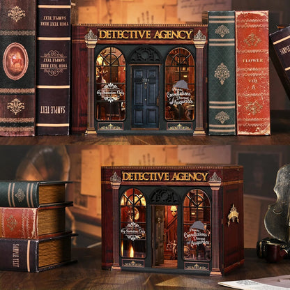 Book Nook Kit Detective Agency DIY 3D Wooden Puzzle Bookshelf Insert Dollhouse Model Bookend Building Home Decoration Gifts