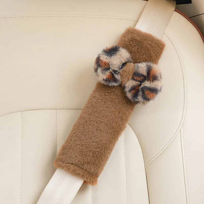 Women's New Leopard-print Car Seat Cushion Winter Plush Warm Non-slip Seat Cover Fashion Full Set Automobile Interior Decoration