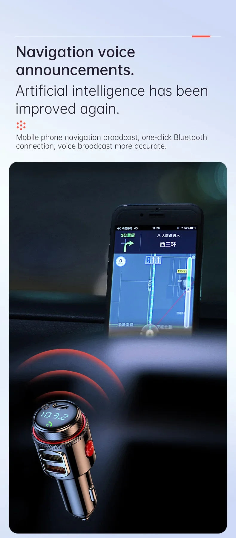 Car MP3 Player FM Transmitter Bluetooth 5.4 PD30W+QC3.0 Dual USB Fast Charge Adapter Wireless Handsfree U Disk Play