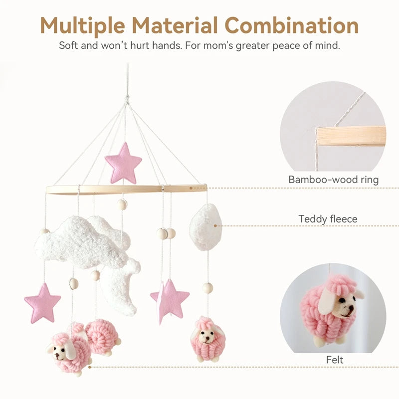 Baby Mobile Toy Wooden 0-12 Months Rattle Toy Baby Crib Mobile Toy Teddy Plush Alpaca Crib Bell Hanging Toy Baby Crib Bracket
