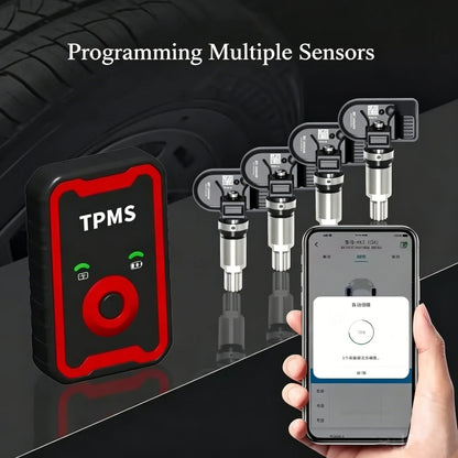 Programmable TPMS Sensors 2 in 1 433MHz+315MHz Program By Cell Phone APP Universal Tire Pressure Monitoring Sensor Metal Valve