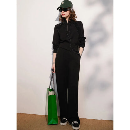 LOUIS YAO Women Two Pieces Set 2024 Autumn Stand Collar Long Sleeve Long Pants Set Sweatshirt Sporty Fashion Set