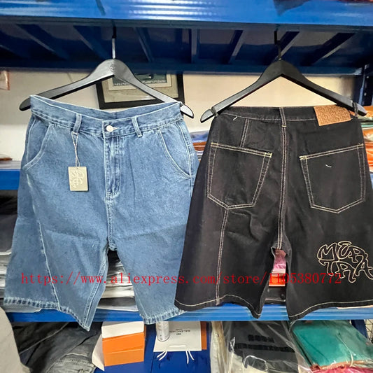 High Street Trendy Men's Mertre Denim Shorts Summer Loose Versatile Straight Leg Heavy Fabric Pants Stock
