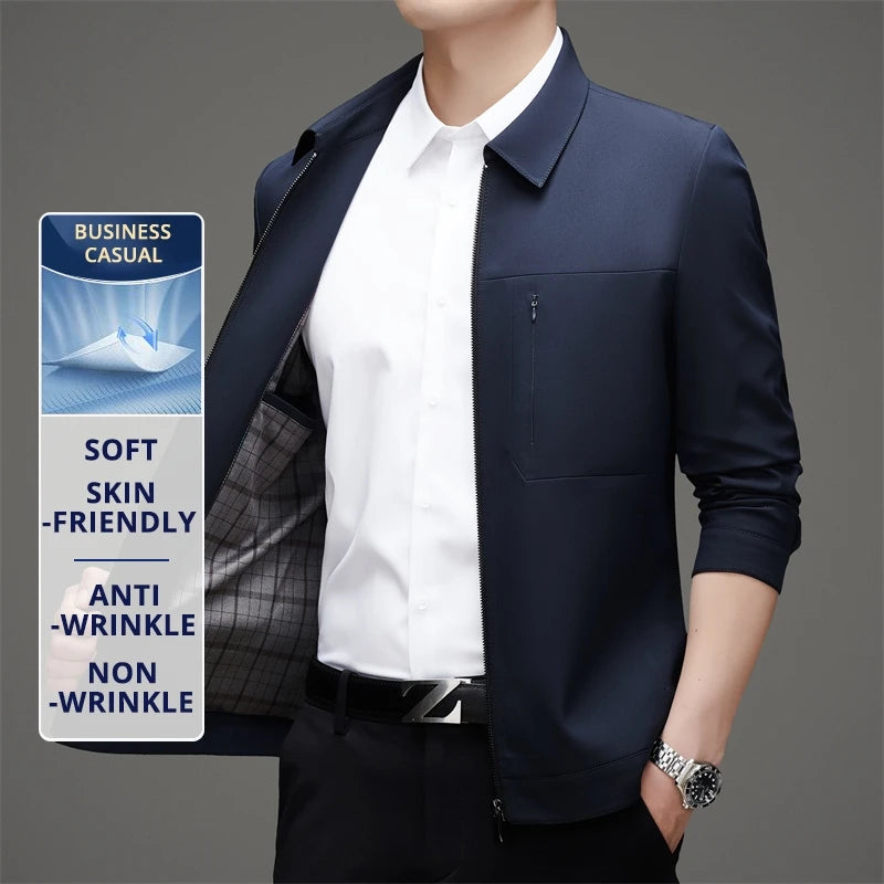 High End Anti Wrinkle Mature Men Business Casual Blazer Jacket Dad's Outfit Windbreaker Autumn Middle Aged Executive Coats