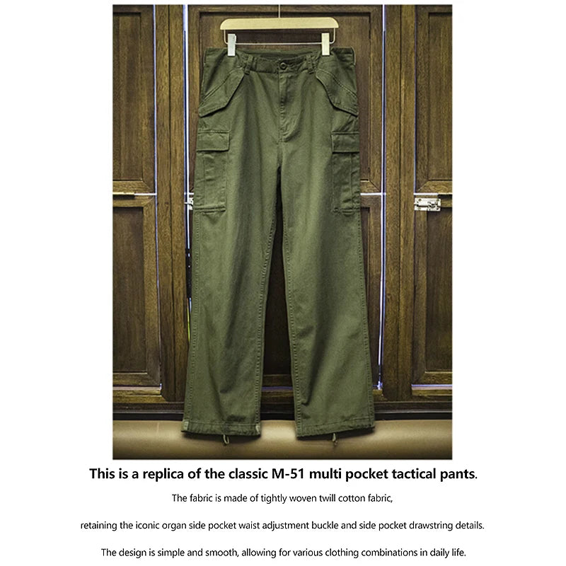 Vintage M51 Multi-Pocket Tactical Pants, Men's Pure Cotton Cargo Pants, Outdoor Casual Long Pants for Spring, Autumn and Winter