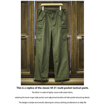 Vintage M51 Multi-Pocket Tactical Pants, Men's Pure Cotton Cargo Pants, Outdoor Casual Long Pants for Spring, Autumn and Winter