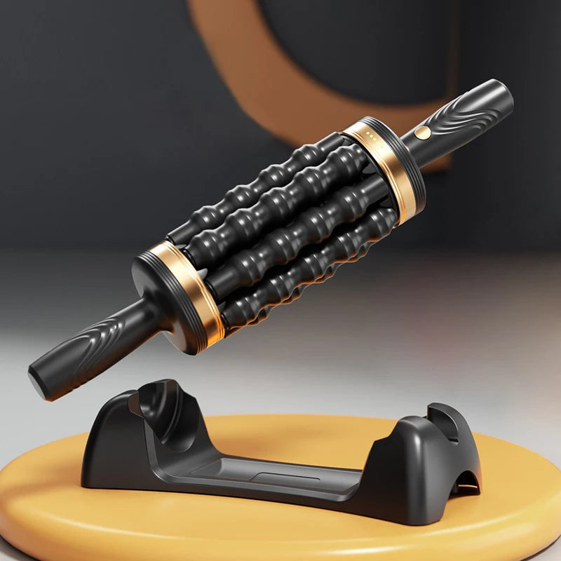 Rechargeable Rolling Percussive Massager with 36 Massage Points, Handheld Roller with Base for Foot, Back, and Leg Muscle Pain