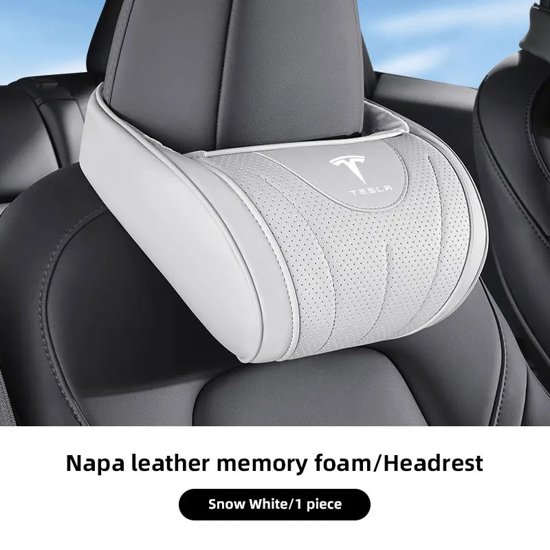 High-end Leather Car Seat Headrest Memory Foam Comfort Neck Pillow For Tesla SpaceX Model 3 Y S X Y-Eur Highland Roadster Bonina