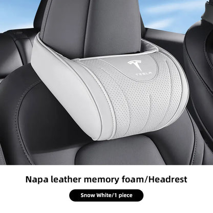 High-end Leather Car Seat Headrest Memory Foam Comfort Neck Pillow For Tesla SpaceX Model 3 Y S X Y-Eur Highland Roadster Bonina