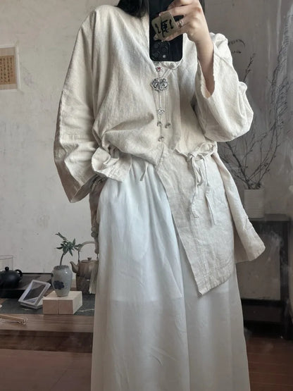 Autumn Fashion Woman Blouse 2024 Lace-up Vintage Blusa Mujer Long Sleeve Korean Women's Shirts Cotton Linen Solid Casual Camisas