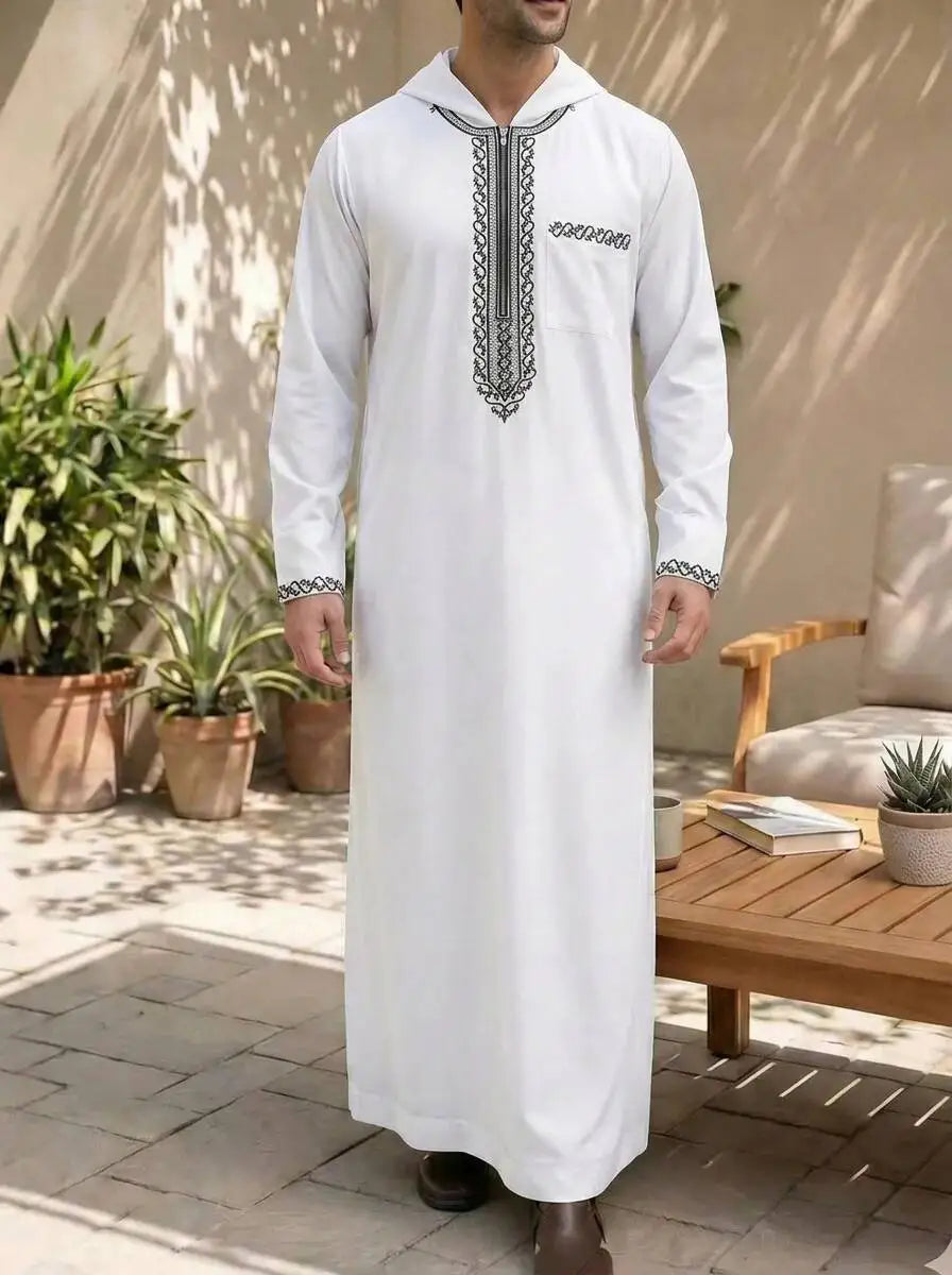 Loose-fit Embroidered Men's 2026 Casual Hooded Clothing 2026 Muslim Long Dress Robe Abaya Ramadan Dubai Luxury Islam Elegant