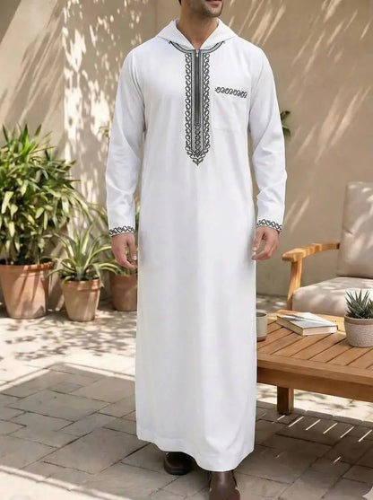 Loose-fit Embroidered Men's 2026 Casual Hooded Clothing 2026 Muslim Long Dress Robe Abaya Ramadan Dubai Luxury Islam Elegant