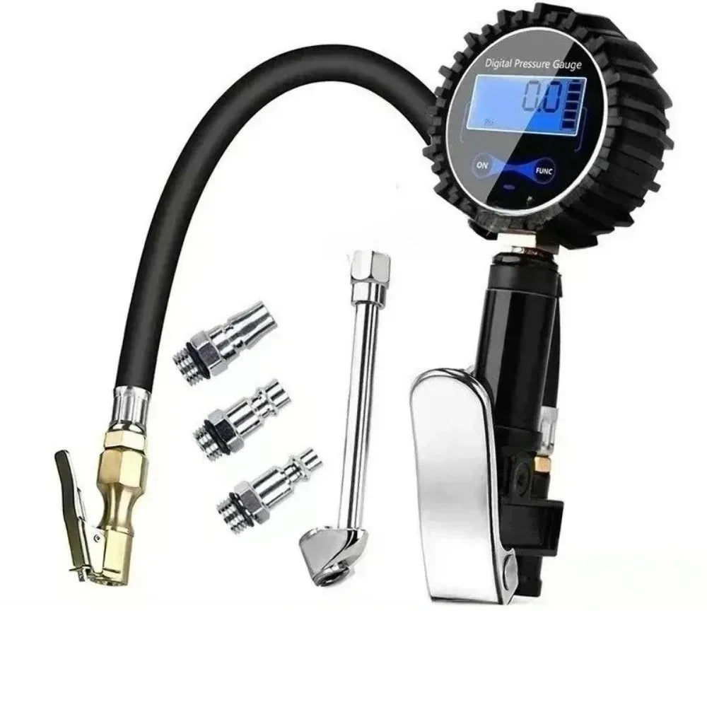 Mtorcycle Bicycle Auto for Digital Tire Pressure Inflator Gauge Aluminum Alloy Tire Pressure Gauge Air Line Clip-on Tyre Pump