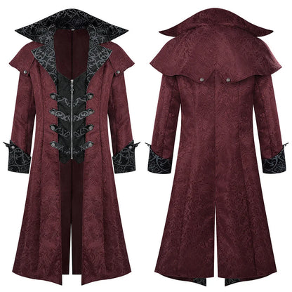 Men's Gothic Steampunk Long Coat Vintage Vampire Victorian Medieval Cosplay Costume High Collar Trench Coat Halloween Party Dres