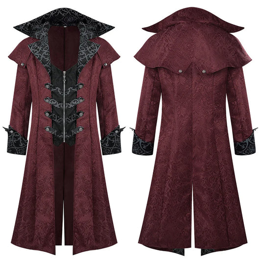 Men's Gothic Steampunk Long Coat Vintage Vampire Victorian Medieval Cosplay Costume High Collar Trench Coat Halloween Party Dres