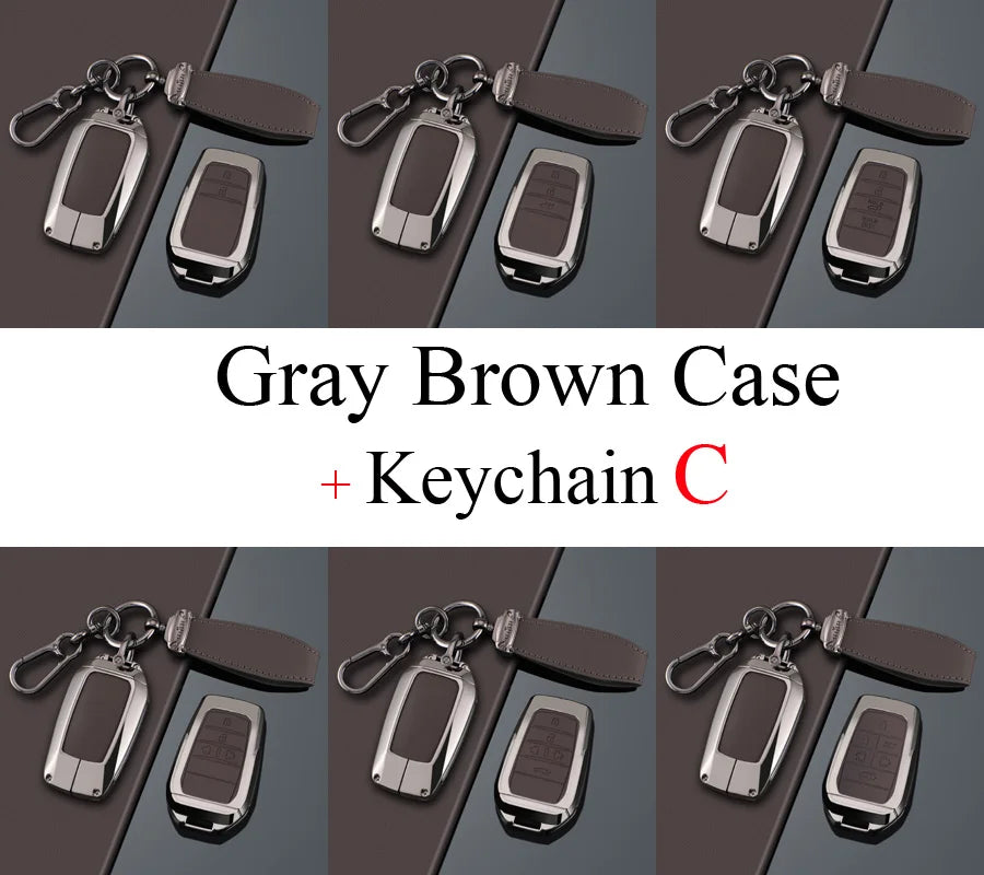 Zinc Alloy + PU Leather Car Key Case Cover For 2019-2025 Land Cruiser Highlander Camry Sienna Venza Hilux Fortuner Corolla Prius
