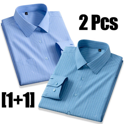 High Quality Men's Long Sleeve Business Casual Plaid Workwear Shirts Anti-Wrinkle Fashion Stripe Office Regular Slim Fit Blouses