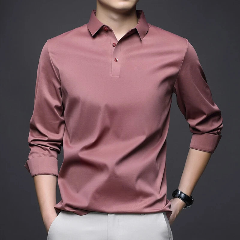 New Long-sleeved POLO Men Can Be Stretched for Business Leisure in Solid Colors, Suitable for Daily Commuting  T-shirts.M-4XL