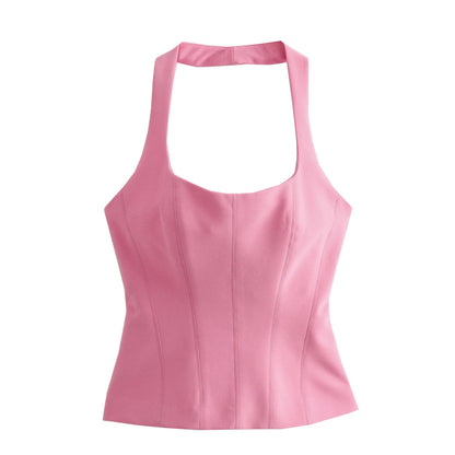 BSAY Women Fashion Summer White Halter Backless O-neck Comfortable Sling Crop Top Chic Female Sexy Streetwear Vest Mujer