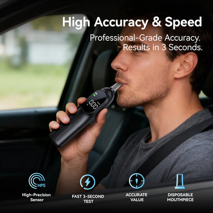 Alcohol Tester with Intelligent Sensor, Portable Breathalyzer for Driver with 4 BAC Units Adjustable ( Not Battery Included)