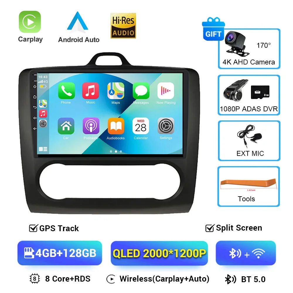 For ford focus 2 Mk2 2004-2008 2009 2010 2011 Android Auto GPS 2din autoradio GPS 2din DVR Android 16 Car Radio 4G+WIFI Carplay