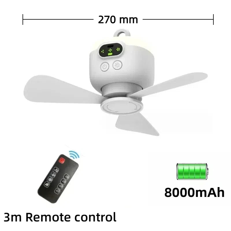 New Remote Control Mini Ceiling Fan USB Wireless Cooling Fan 12000mAh Portable LED Night Light Camping Fan with USB Ceiling Fan