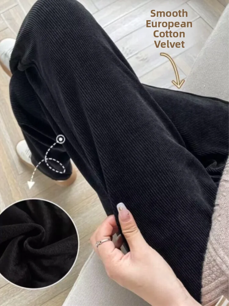 Women's High Waist Wide Leg Pants Autumn Winter Slimming Versatile Fleece Lined Drapey Loose Casual Sports Straight Leg Pants