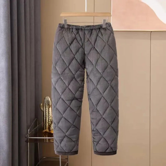 Men's Winter Thickened Three-Layer Cotton Padded Sleepwear Long Pants Flannel Lined Fashionable Home Leisure Dad Pants