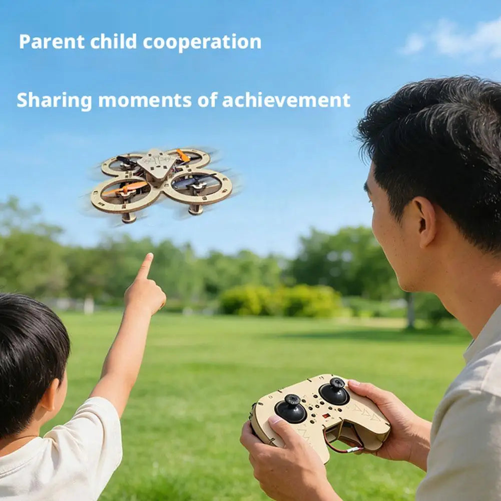 DIY Wooden Flying Toy Remote Control Aircraft DIY Assembly Toy Wooden Model Kit Quadcopters Educational Learning Props