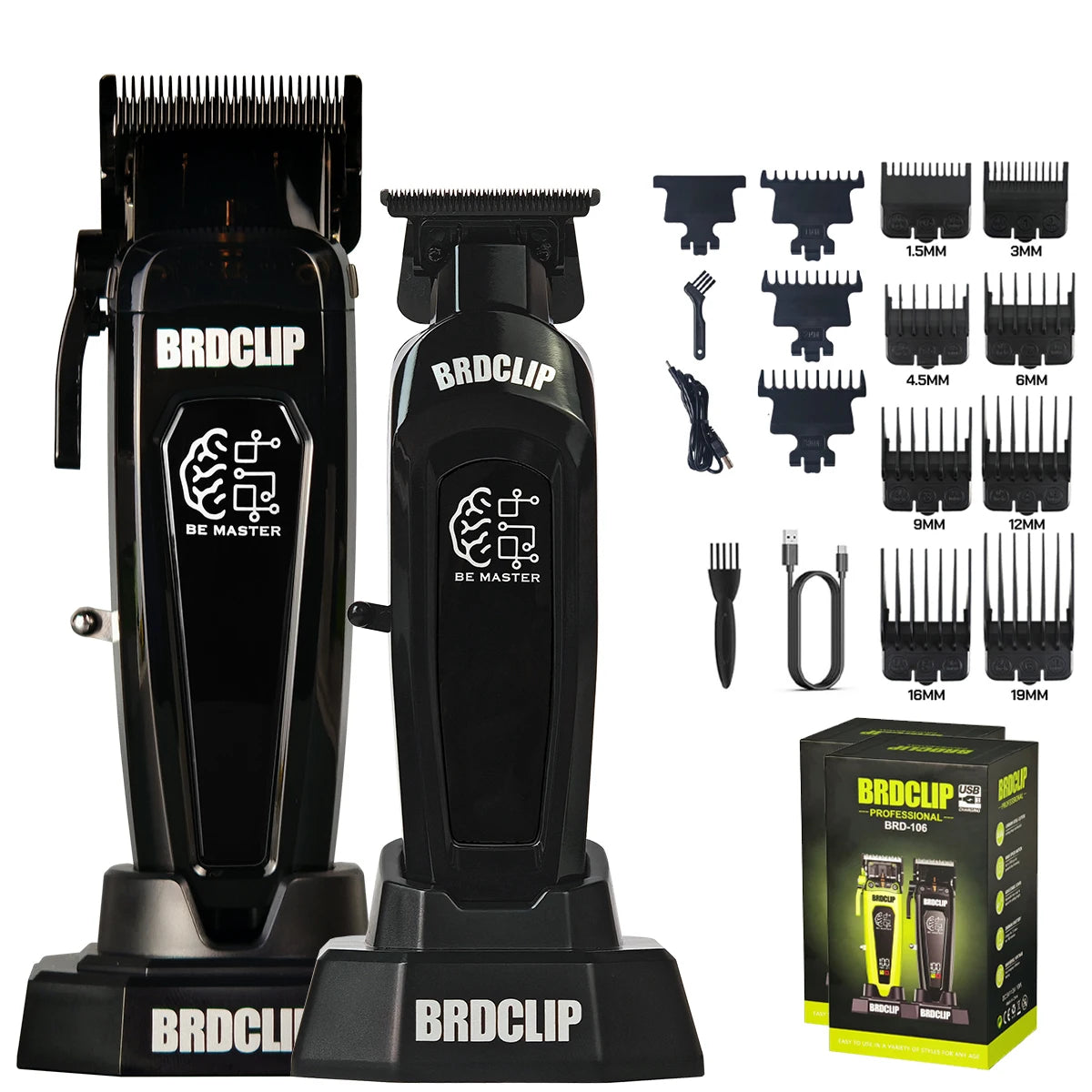 BRD FADE Clipper Professional Men's Hair Line Up Trimmer 10000RPM Barber Foil Shaver Base Charger Salon Blending Tools
