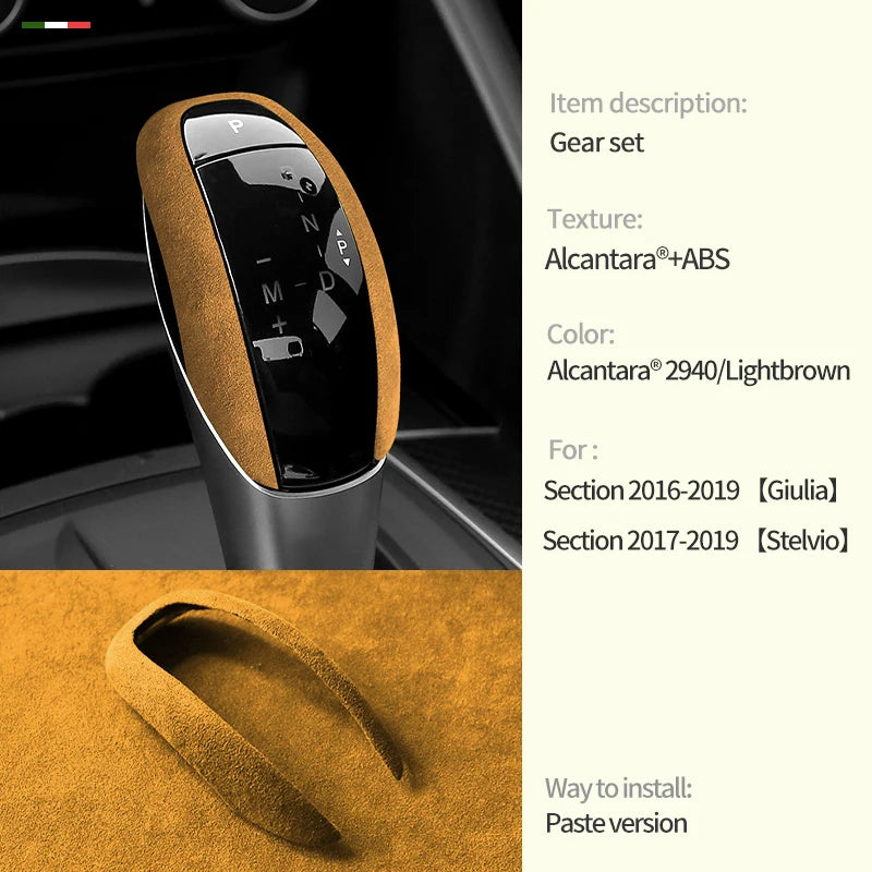 Car Center Console Gear Shift Head Knob Cover Trim Alcantara Suede F For Alfa Romeo Giulia Stelvio Refit Car Accessories