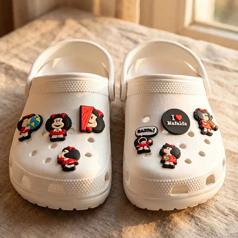 16-100Pcs Cartoon Mafalda Shoe Charms For Clog Sandals Shoes Decorations Accessories Buckle For Friend Party Gifts