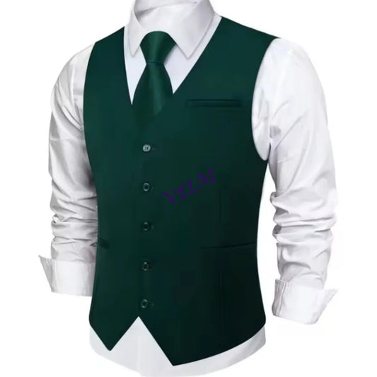 Customized Men's Slim Fit Suit Vest - Single Breasted Sleeveless V-Neck Formal Waistcoat w/ 2 Pockets | Wedding, Prom & Tuxedo A
