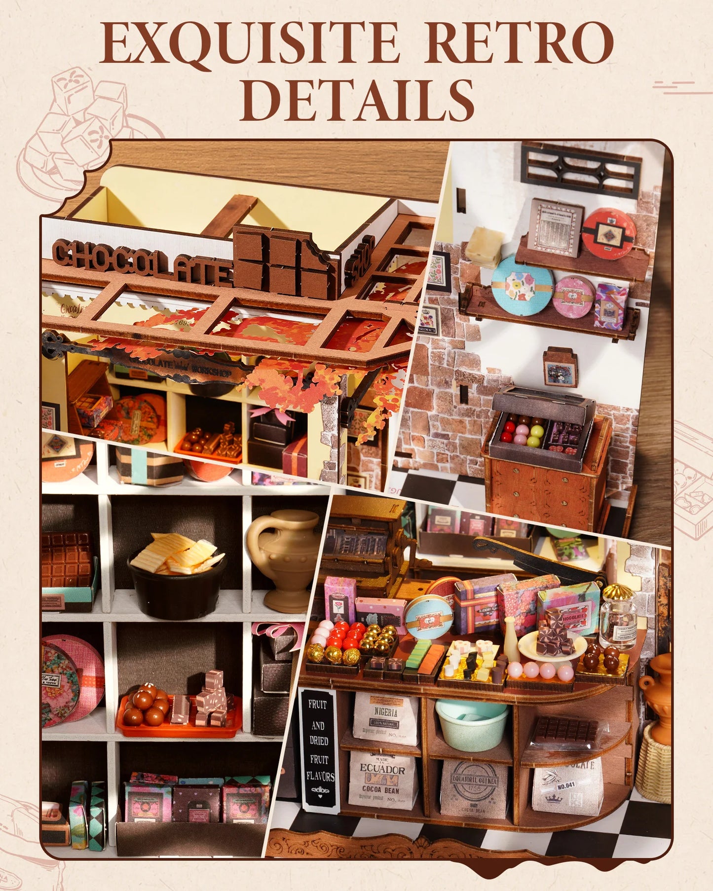 Rolife Henry's Chocolate DIY Miniature House Kit  Wooden Dollhouse Model Building Kit With LED Craft Gifts for Adults