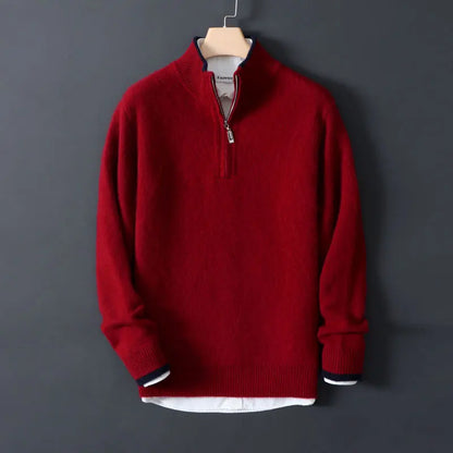 Half-high zipper cashmere sweater men's color-blocking thickened sweater loose business casual 100% pure cashmere knitted