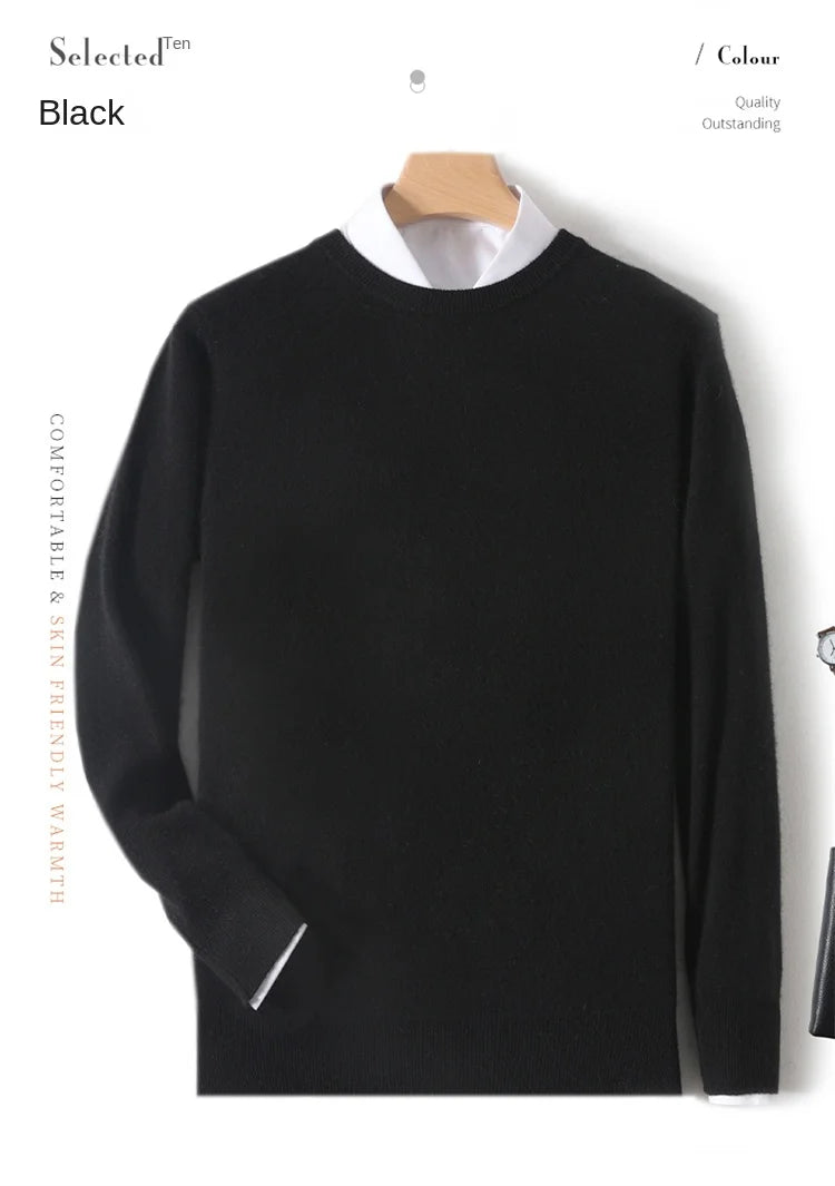 2025 100% Pure Merino Wool Men's Round Neck Pullover Solid Color Plus Size Casual Sweater Autumn And Winter Sports Cashmere Top