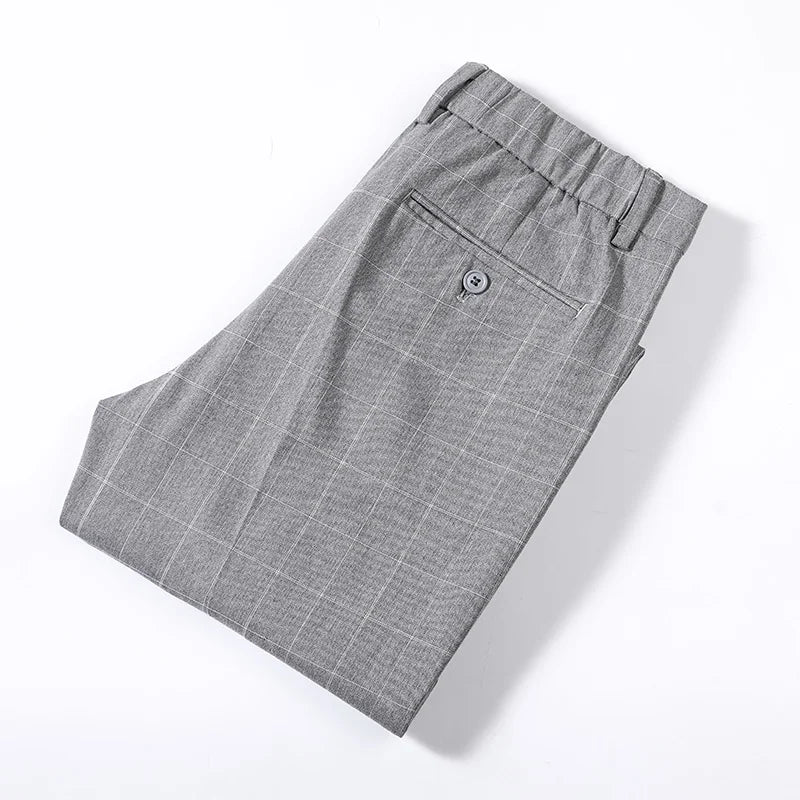 Summer Suit Plaid Pants Mens Clothing Black Gray Office Formal Trousers for Male Thin Koreas Style Regular Fit