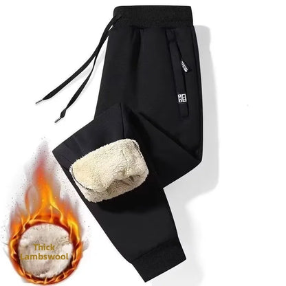 Thickened Lamb Velvet Men's Casual Pants Fleece Lined Outdoor Wearable Straight Leg Long Trousers Warm And Durable for Autumn...