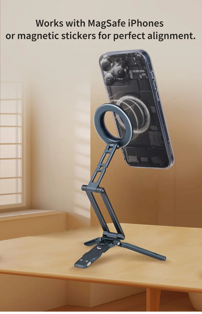 COBONE Magnetic Phone Tripod Holder Foldable Adjustable with Arca-Swiss for Phone Vlog Portable Desktop Phone Mount for Travel