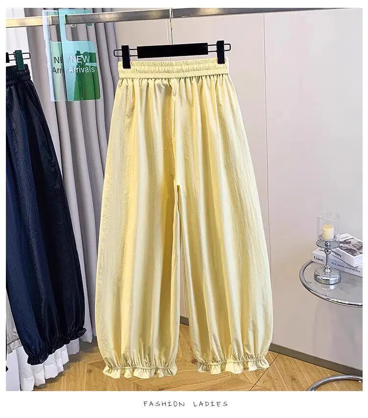 Casual Ice Silk Quick Dry Nine-Piece Flower Bud Pants Women Summer Thin Loose High Waist Draping Lantern Pants