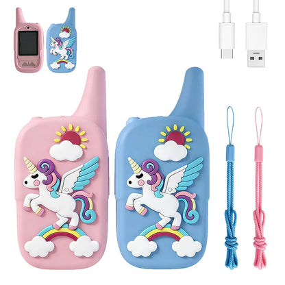 Christmas 2pcs Video Walkie Talkie Video Intercom HD Rechargeable Voice Fonts One-Click Call Cartoon Voice Changer Gift for Kids