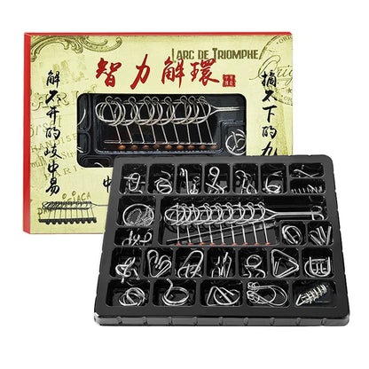 Classical Difficulty Metal Wire Brain Teaser Solution Nine Ring Puzzle IQ Test Problem Solving Toys For Adults Kids Boys Girls