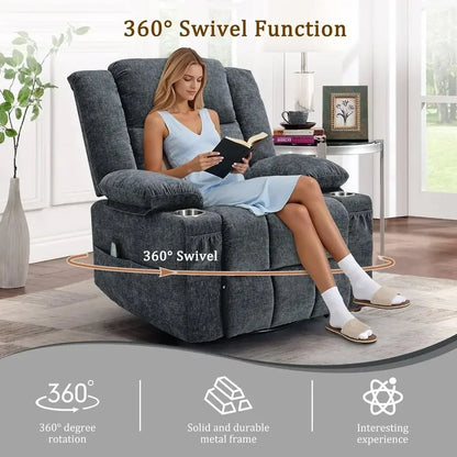 360° Swivel Rocker Recliner or Adults, Nursery Glider Recliner with Massage and Heating, Rocking Chair with Cup Holder, Manual R
