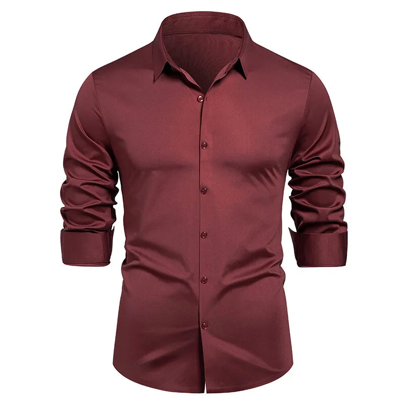 2025 Men's High Quality Shirt Solid Color Fashion Business Leisure Social Dress Ball Shirt Men's Formal Dress Slimming Shirt