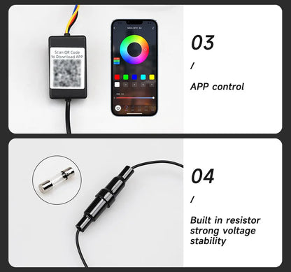 RGB Hood Light Daytime Running Lights For 12V Car APP Control Multi-function Led neon Strip Running Lights Automotive Supplies