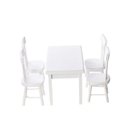 5Pcs/Set 1:12 Dollhouse Miniature Wooden Dining Table Chair Set Doll House Kitchen Furniture Toy