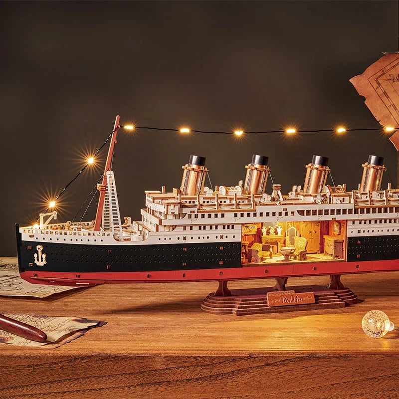 ROBOTIME Rolife Classic Luxury Cruise Ship 3D Puzzle LED Light Up Model with Lights Build for Display Nautical Decor for Home