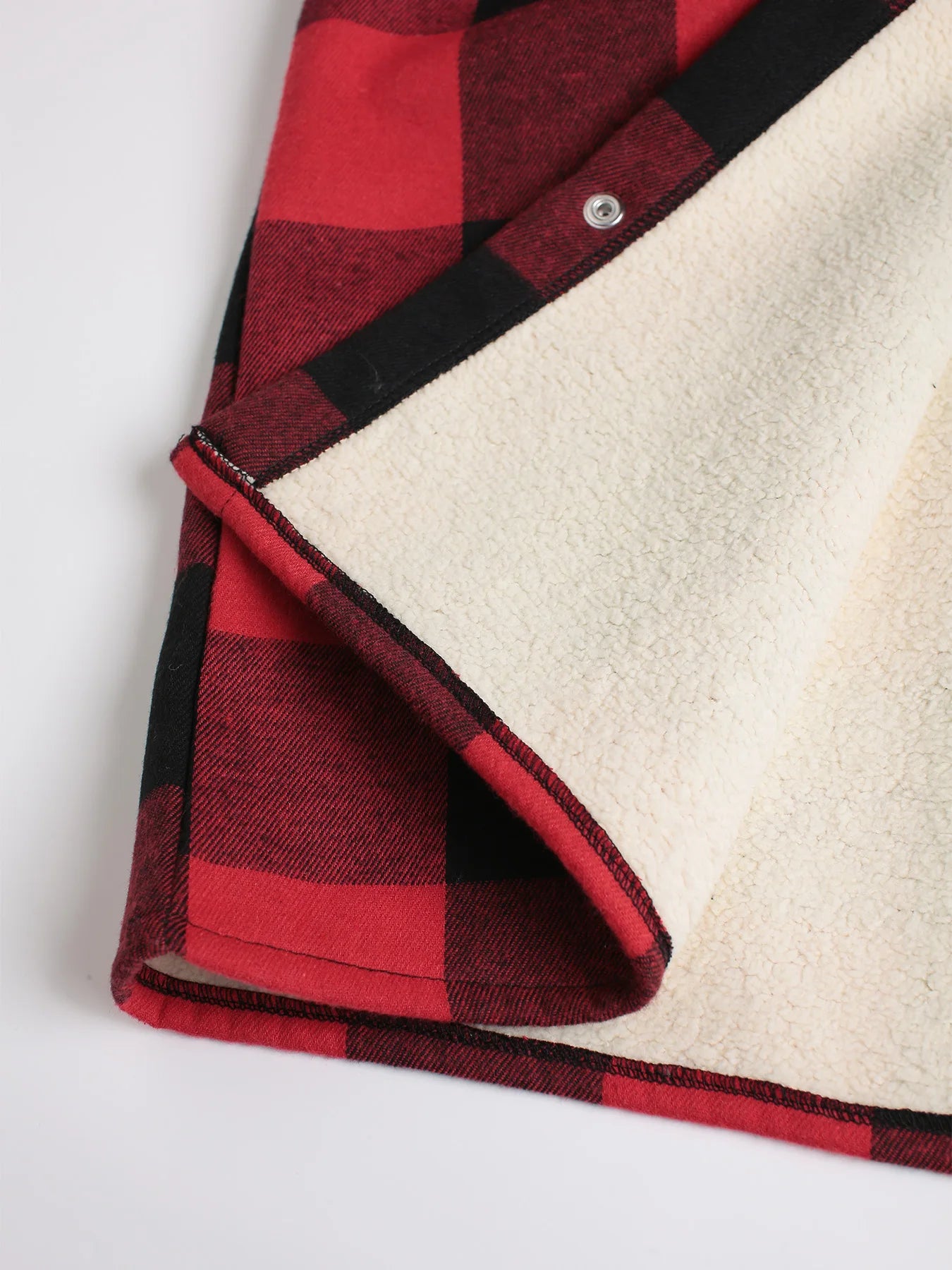 Men's Red Black Plaid Fleece Collar Flannel Shirt Jacket Autumn Winter Thick Warm Casual Coat