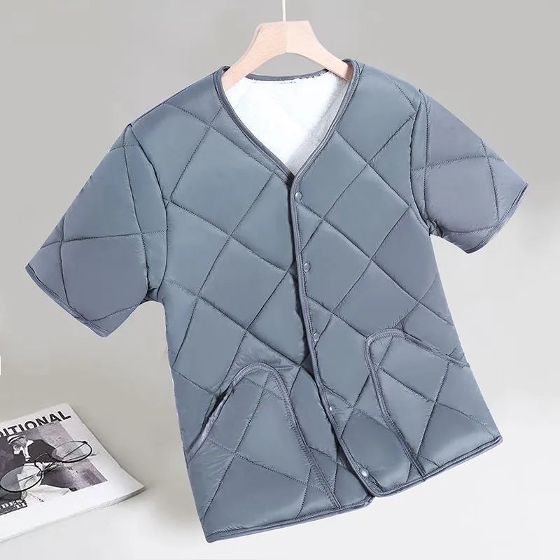 Men's Thickened down Cotton Vest Half Sleeve Winter Warm Student Fashion Casual Loose Fit Single Button Closure  Color